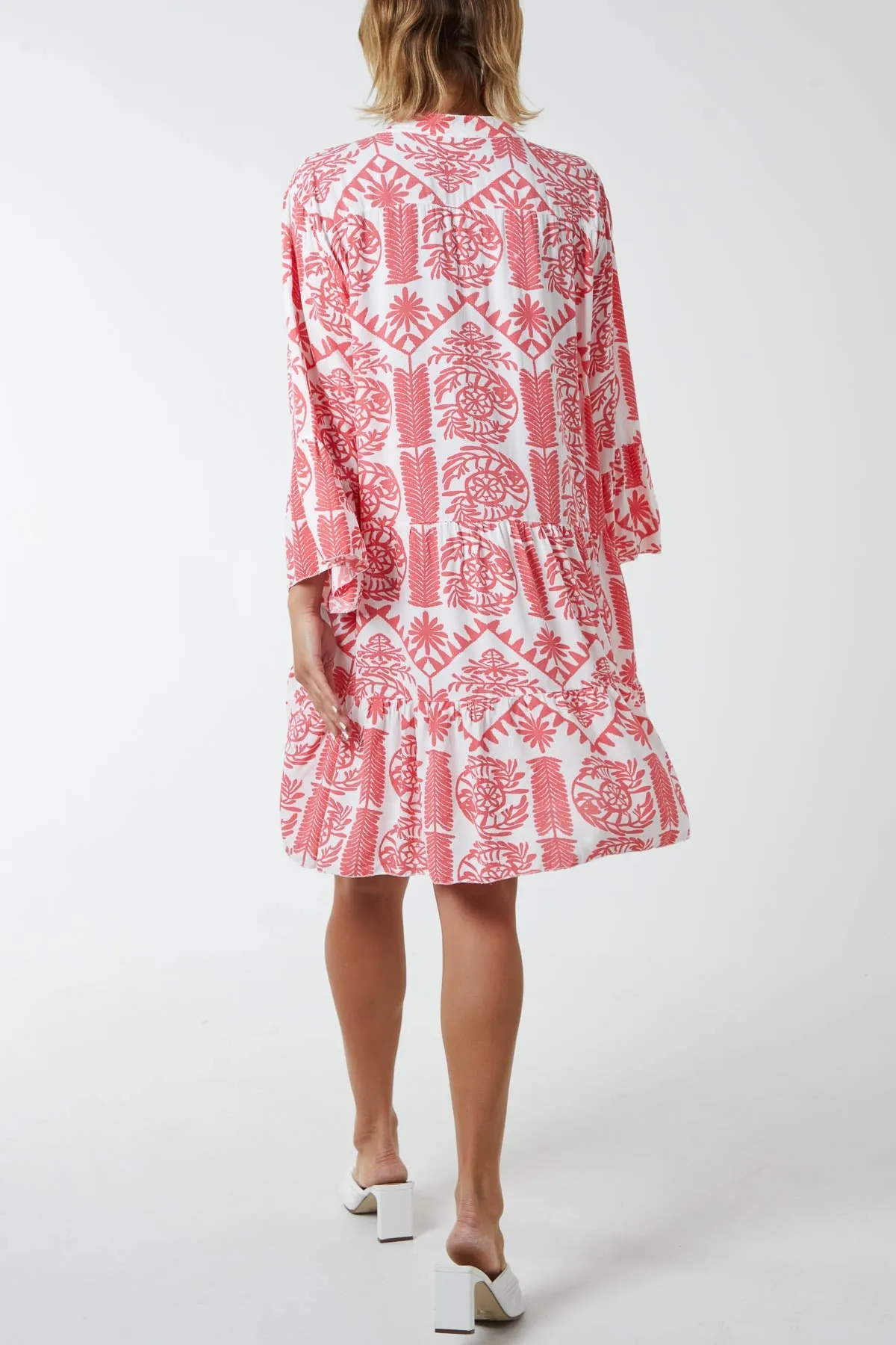 Tiered Baroque Floral Smock Print Dress