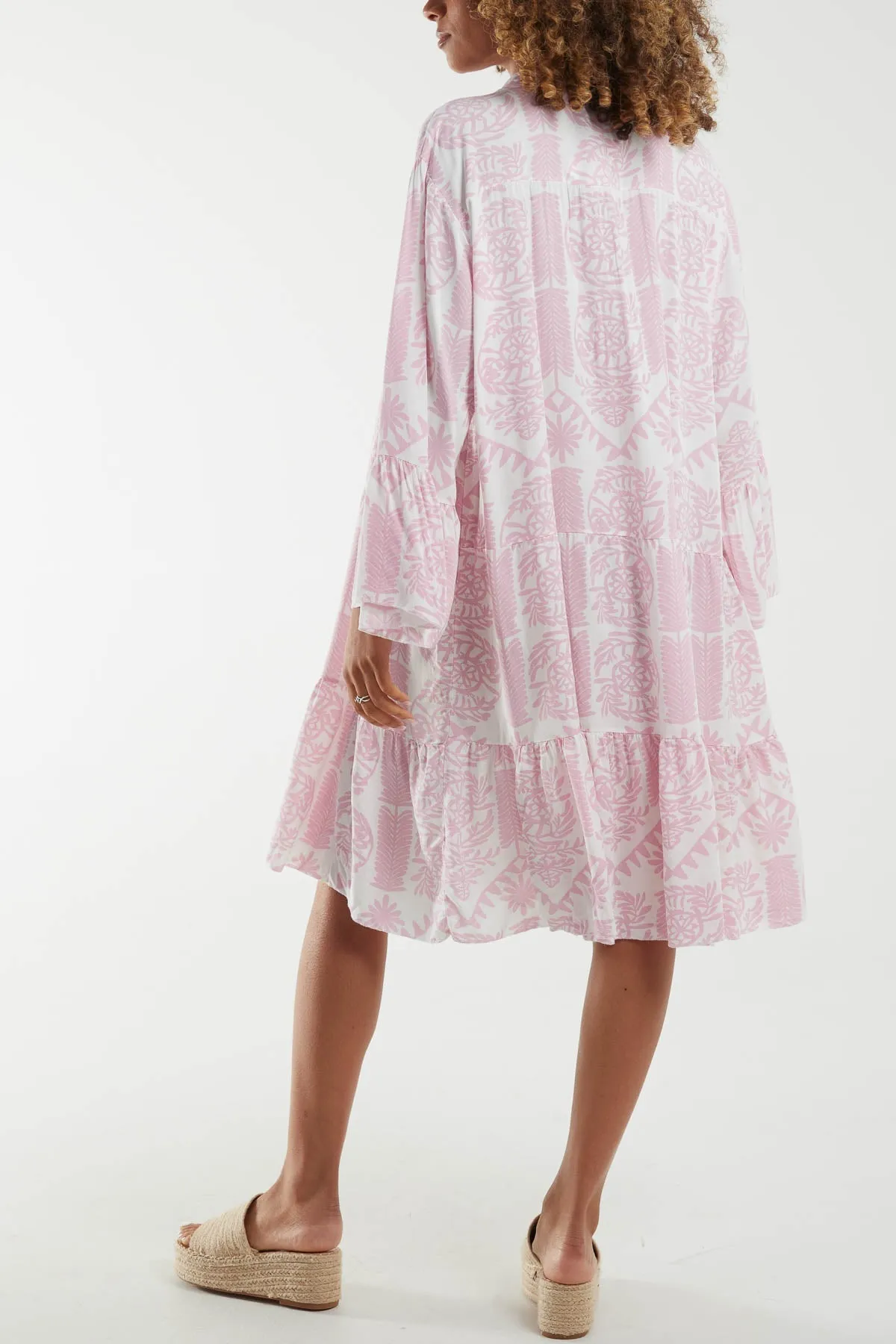 Tiered Baroque Floral Smock Print Dress