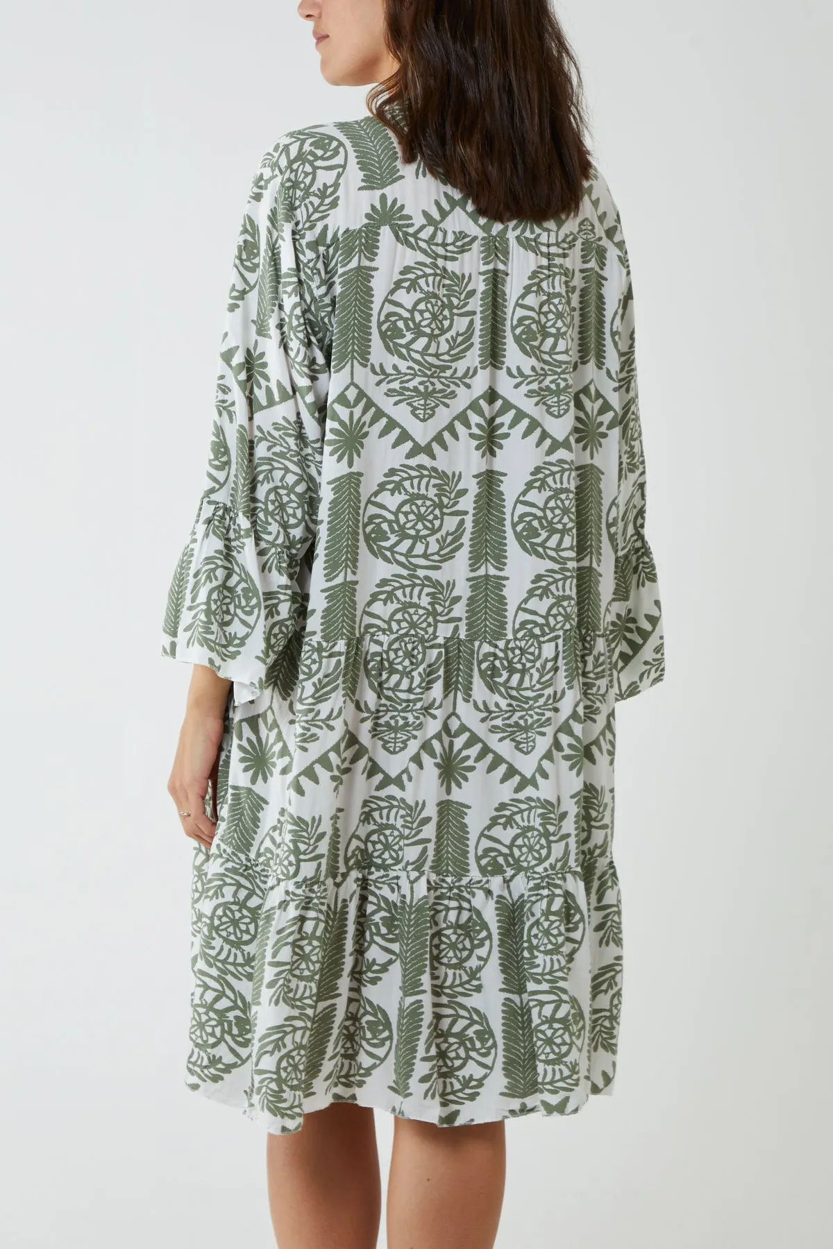 Tiered Baroque Floral Smock Print Dress