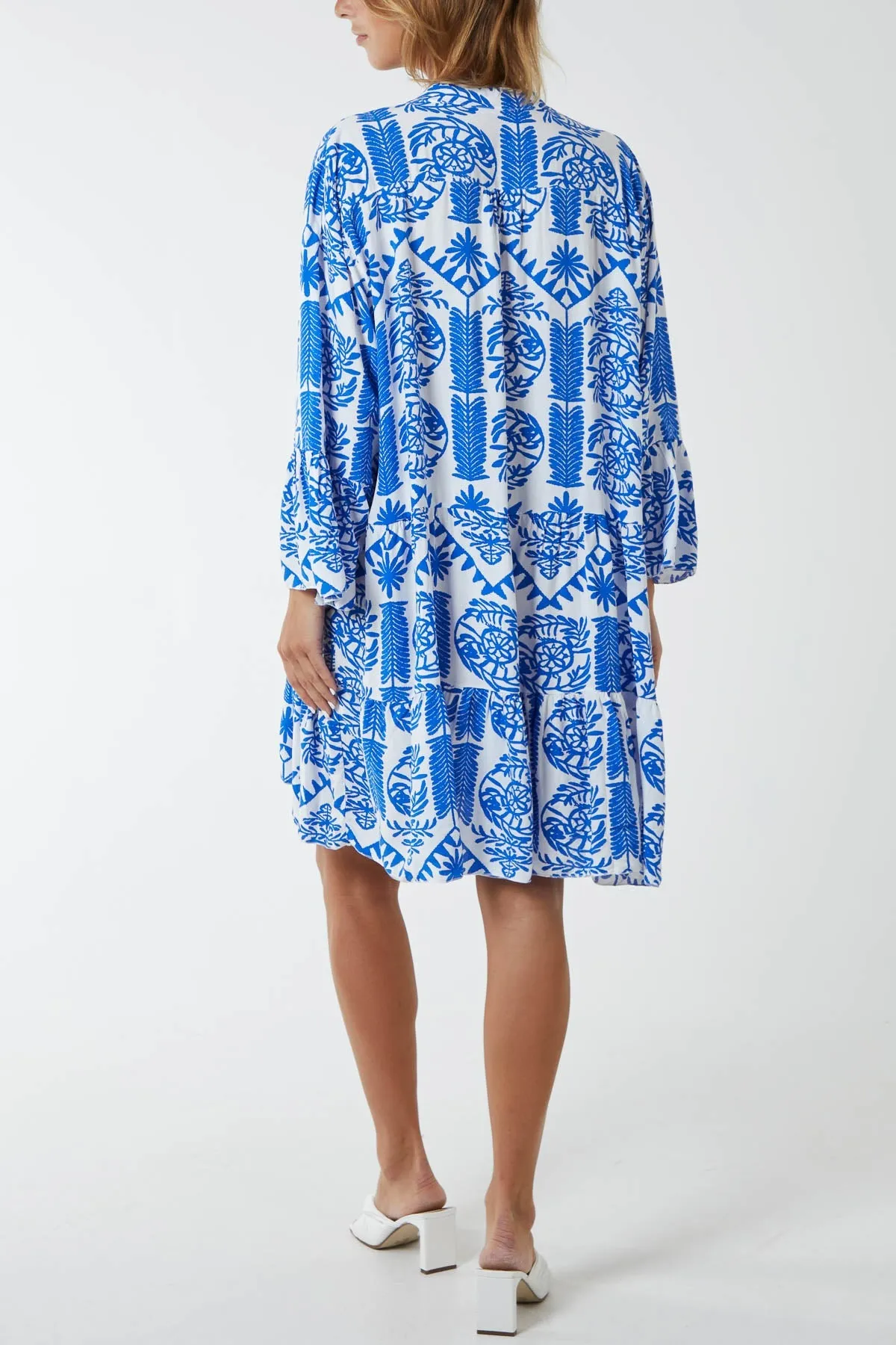 Tiered Baroque Floral Smock Print Dress