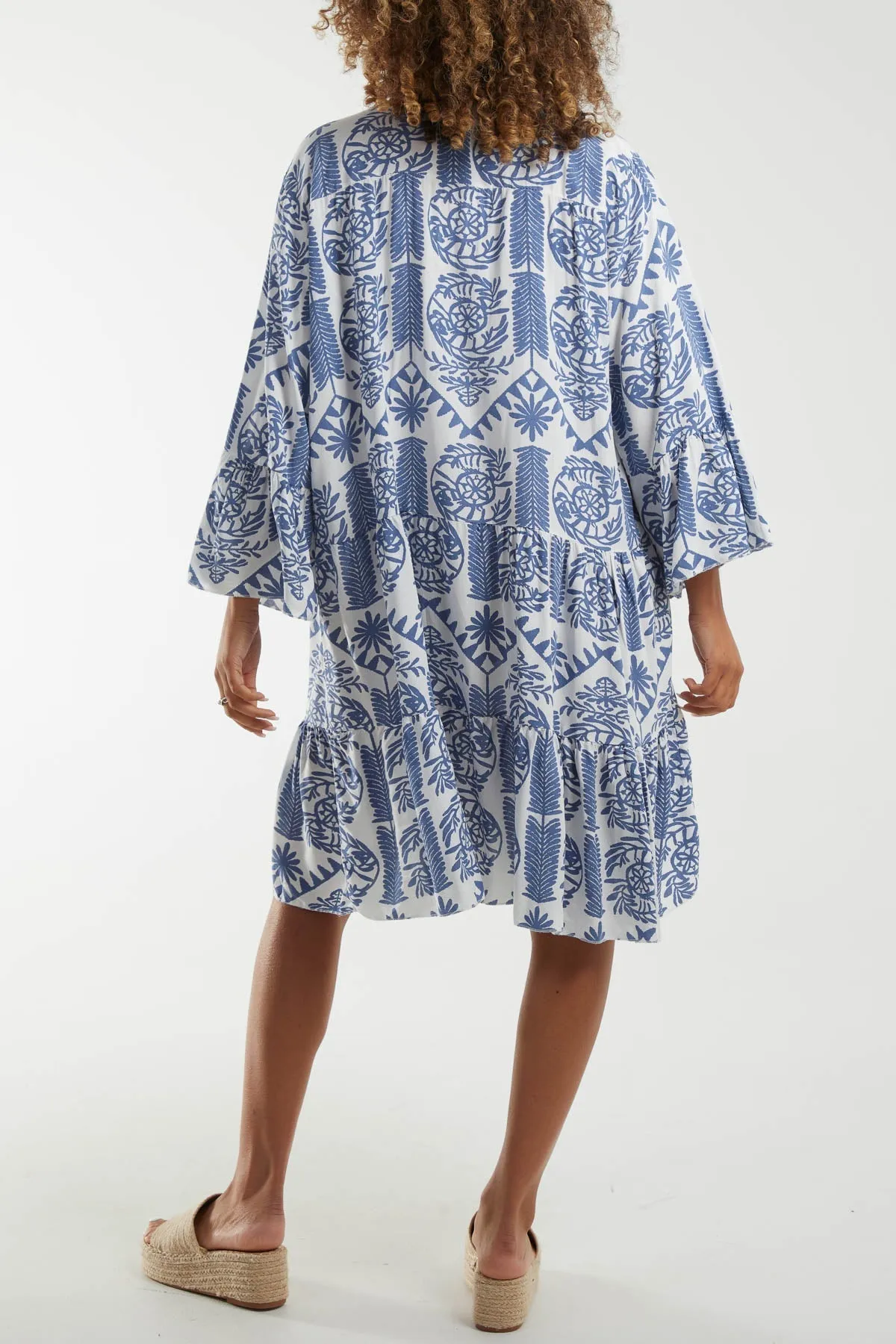 Tiered Baroque Floral Smock Print Dress