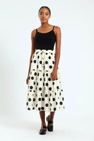 Tiered Polka Midaxi Skirt - Black/Cream