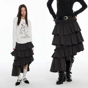 Tiered Ruffle Plaid Skirt