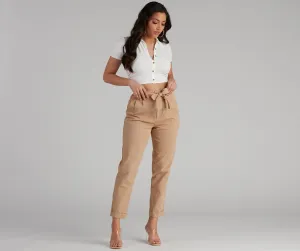 Trendy And Tapered High Waist Paperbag Pants