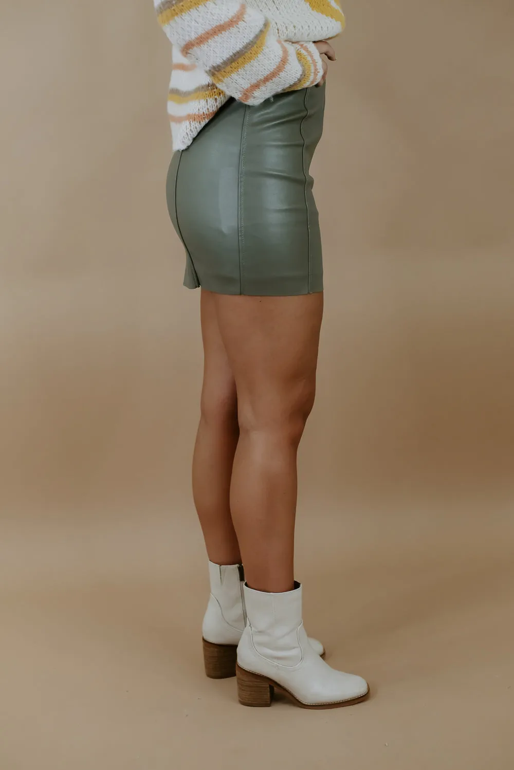 True Stunner Leather Mini Skirt, Sage