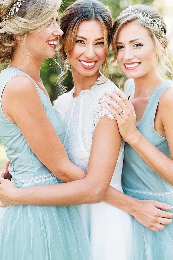 Tulle Beaded A-line Square Neck High-Low Simple Bridesmaid Dresses, MBD196