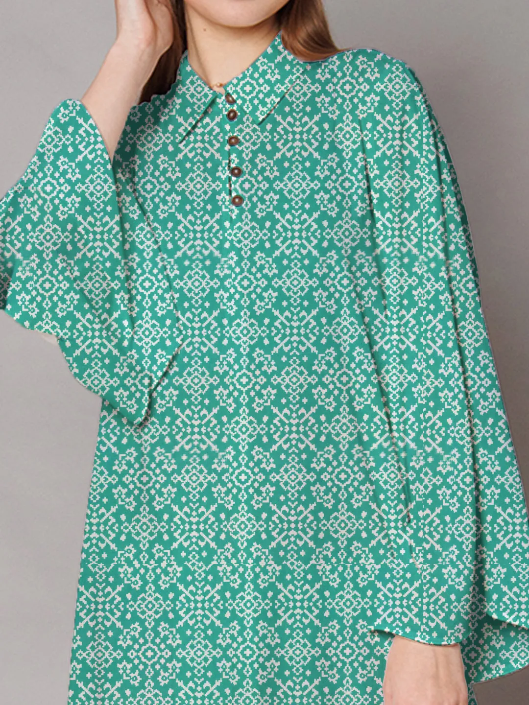 Turquoise Geometric Printed High-Low Midi Dress