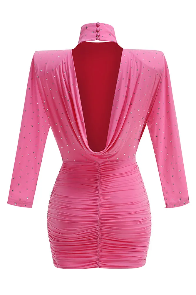 Turtle Crystal Embellished Draped Mini Dress