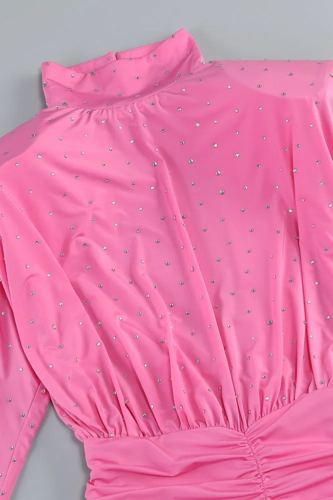 Turtle Crystal Embellished Draped Mini Dress