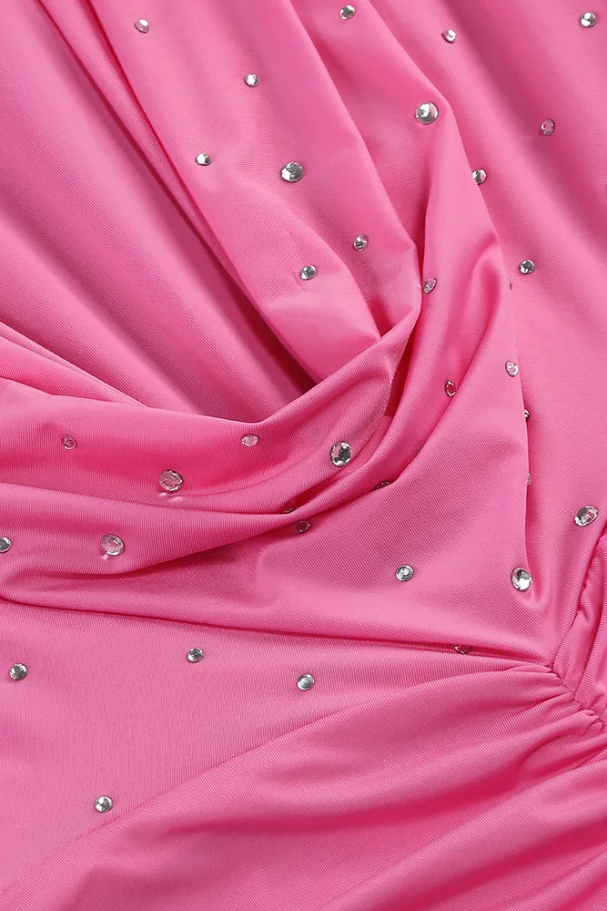 Turtle Crystal Embellished Draped Mini Dress