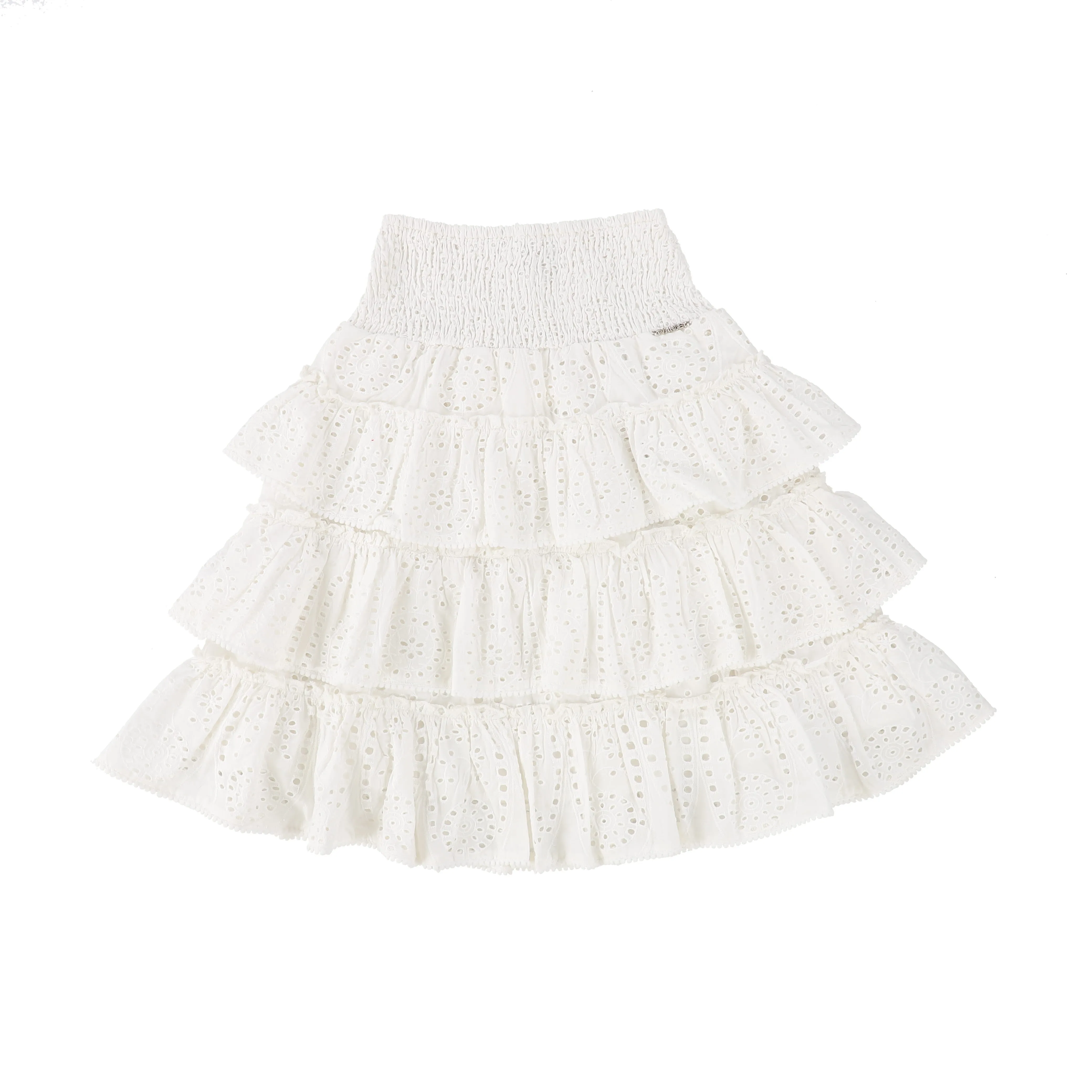 TWINSET WHITE EYELET LACE SMOCKED TIERED SKIRT [Final Sale]