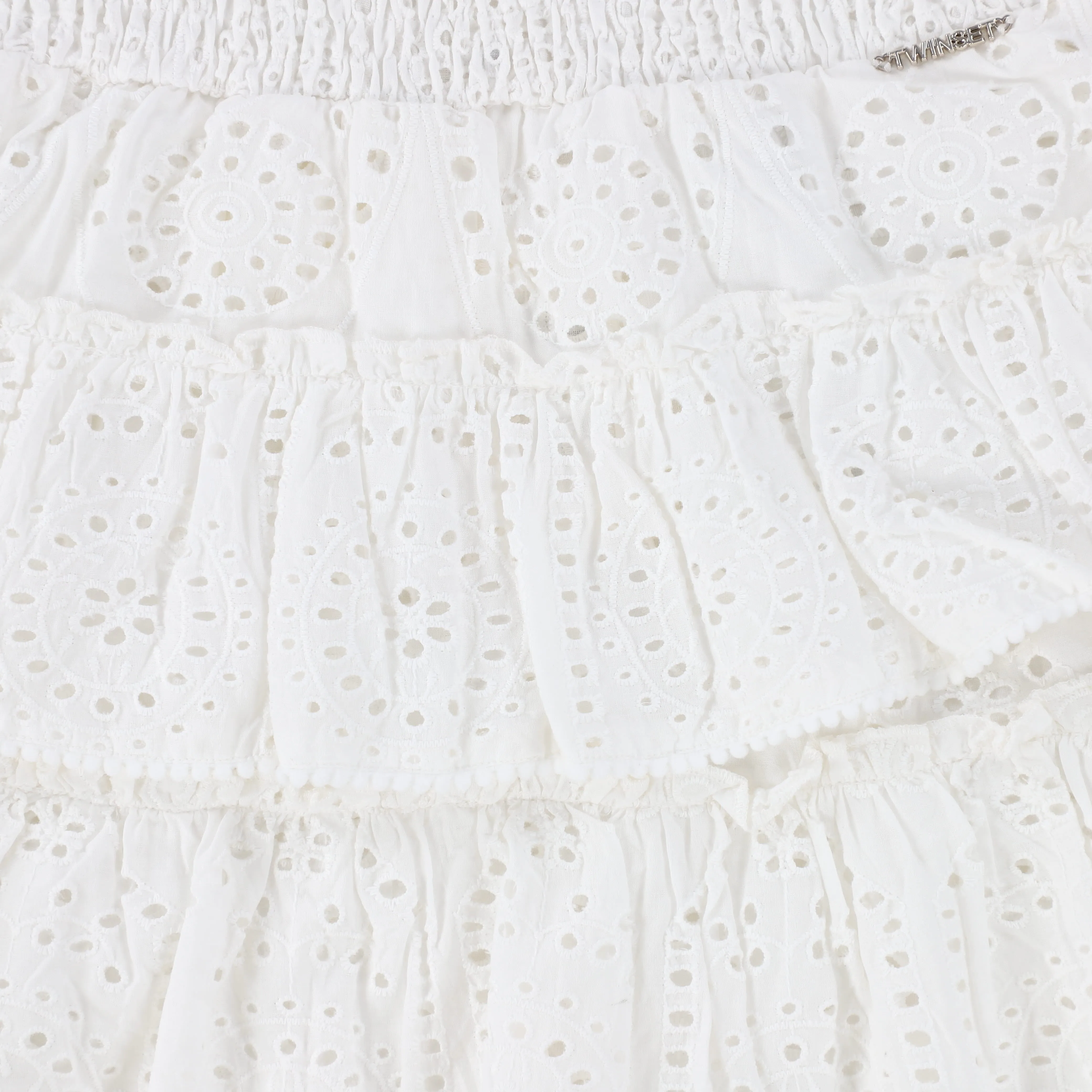 TWINSET WHITE EYELET LACE SMOCKED TIERED SKIRT [Final Sale]