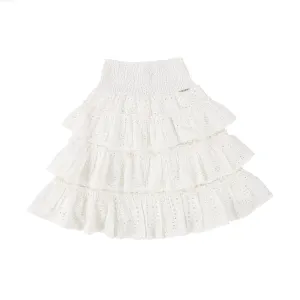 TWINSET WHITE EYELET LACE SMOCKED TIERED SKIRT [Final Sale]