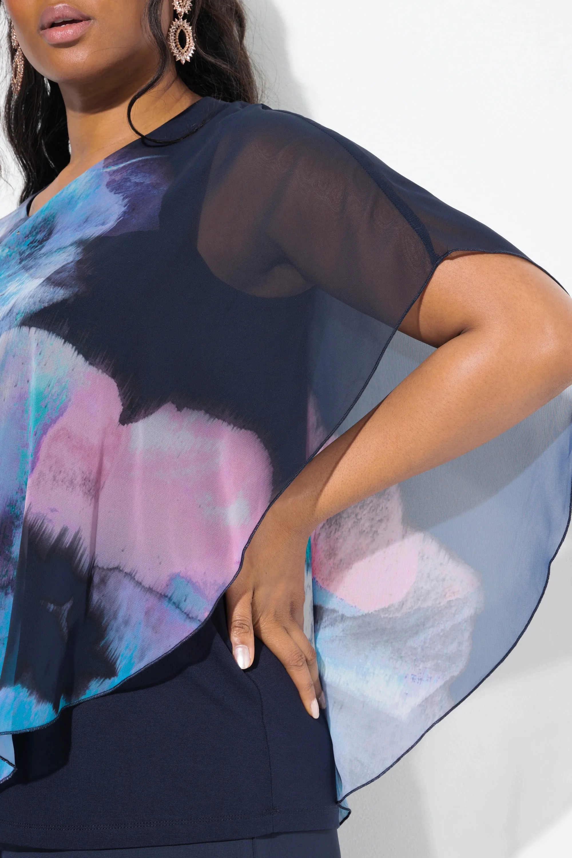 Ulla Popken Floral Chiffon Blouse in Navy