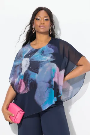 Ulla Popken Floral Chiffon Blouse in Navy