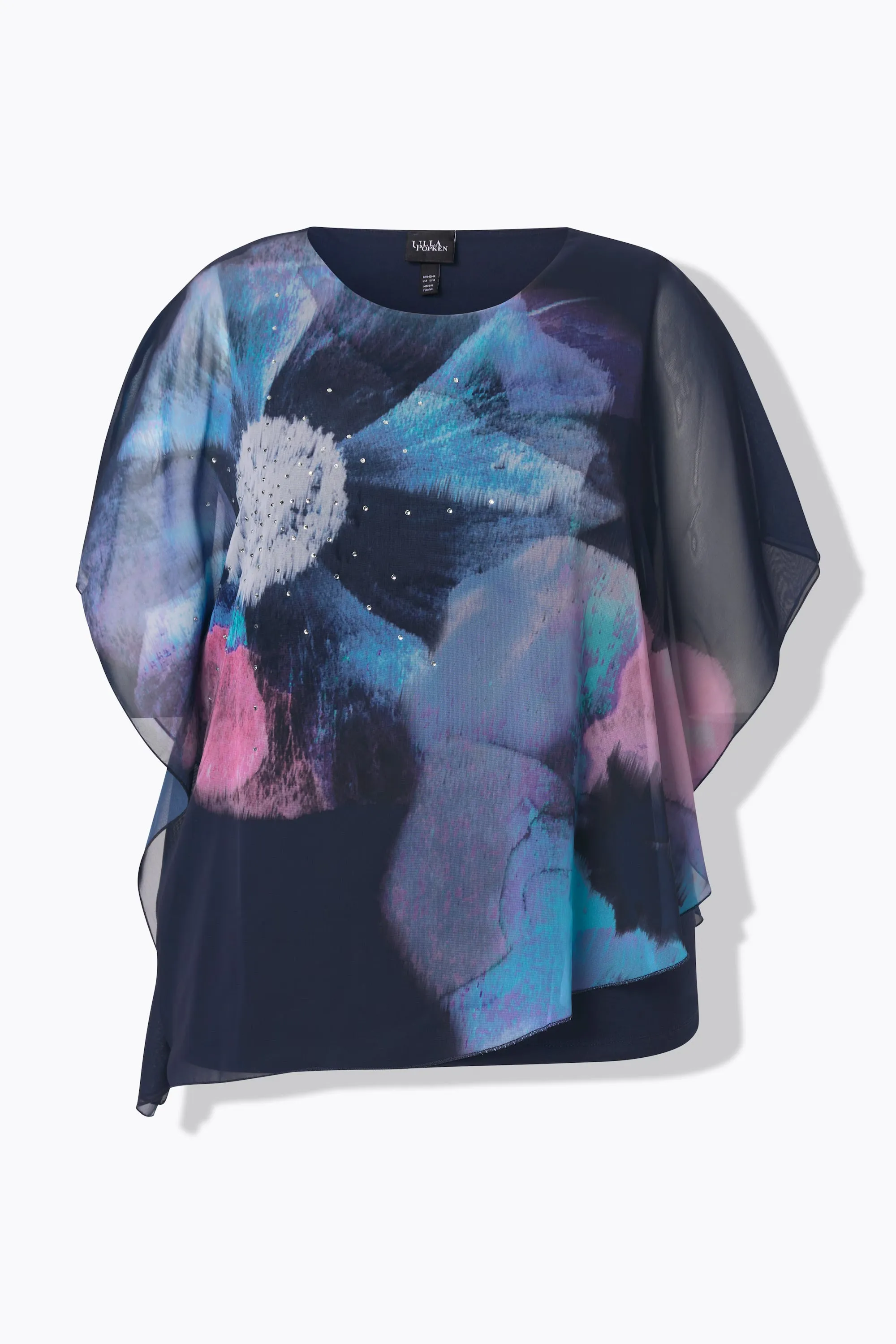 Ulla Popken Floral Chiffon Blouse in Navy