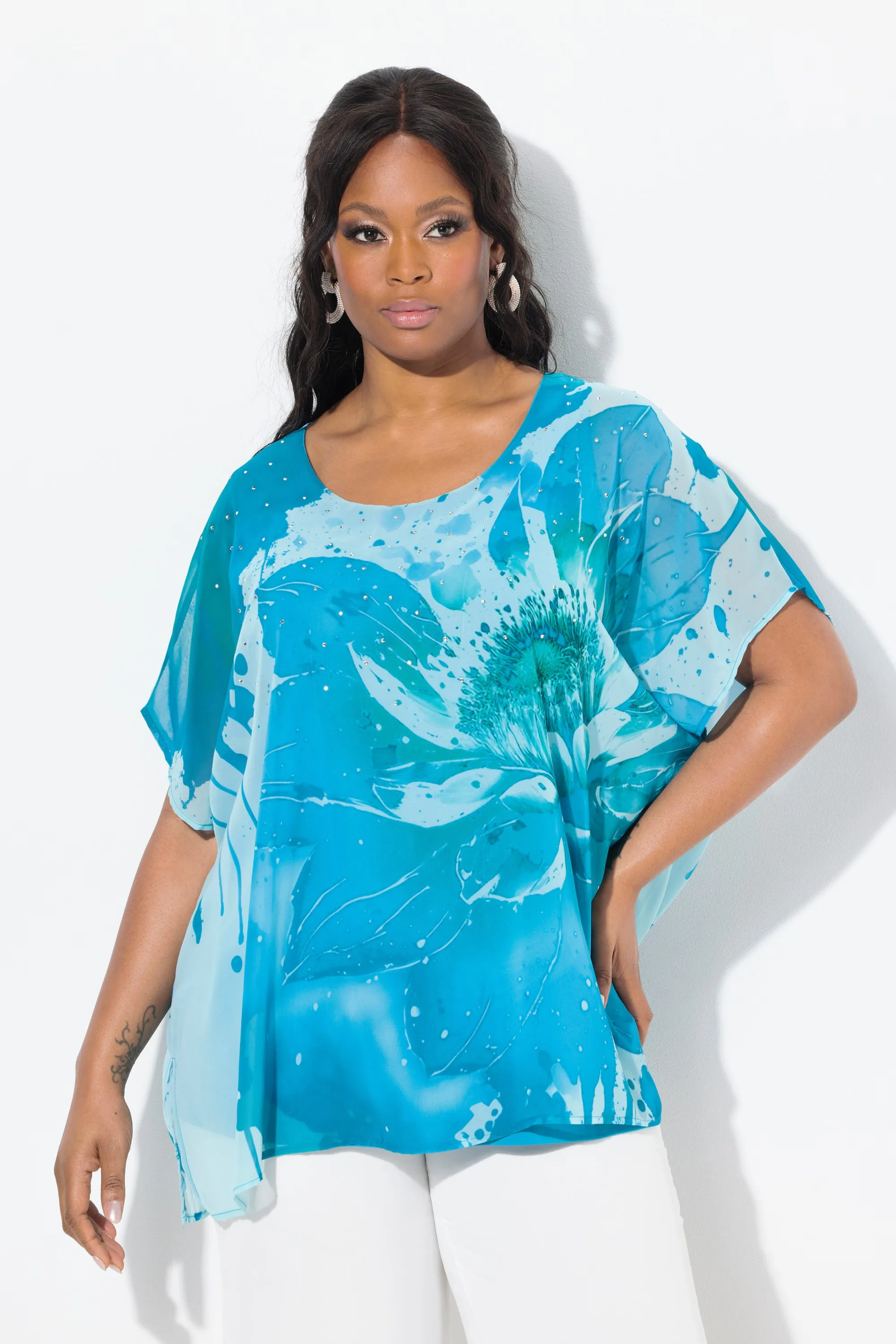 Ulla Popken Sheer Blouse in Turquoise