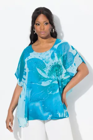 Ulla Popken Sheer Blouse in Turquoise