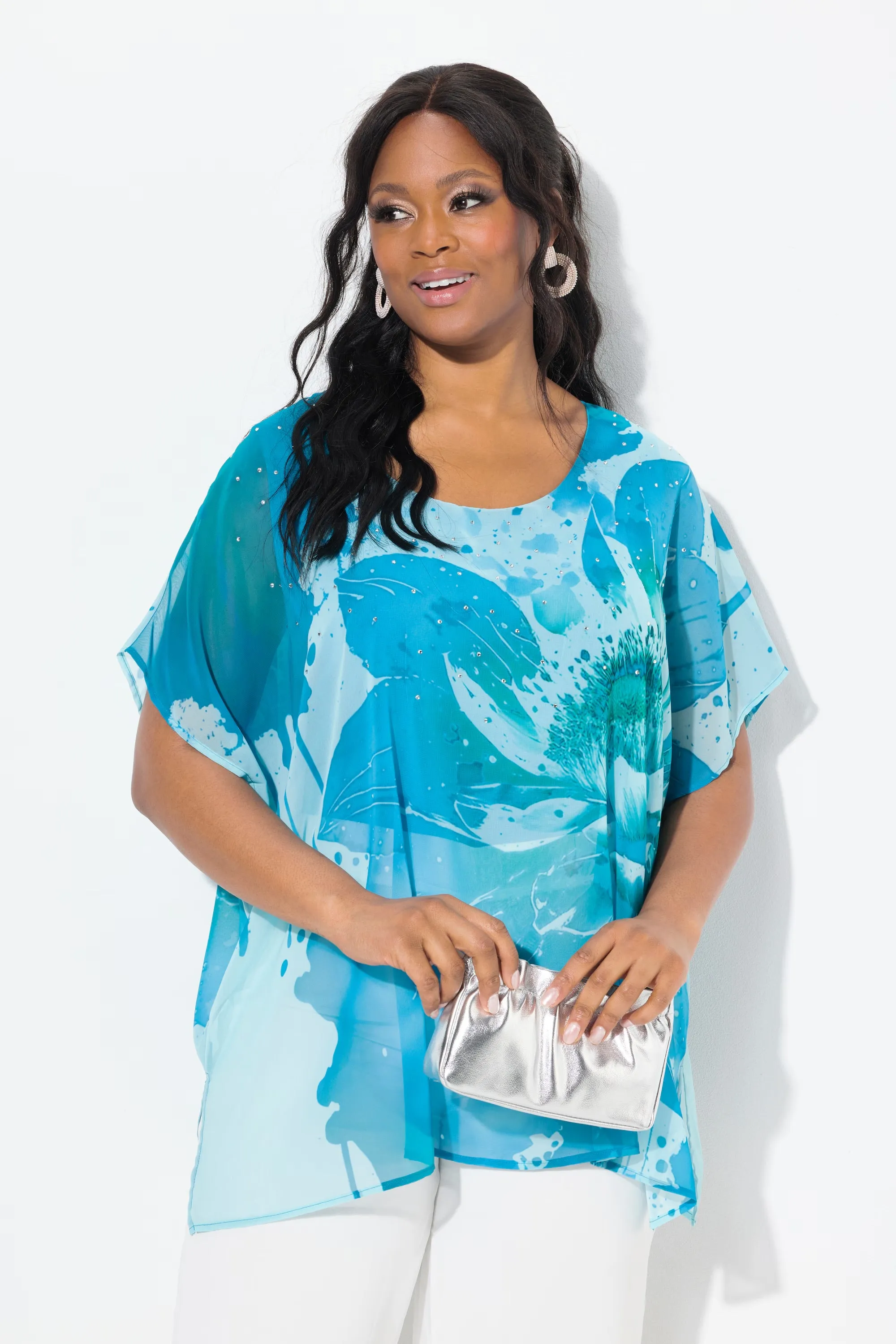 Ulla Popken Sheer Blouse in Turquoise
