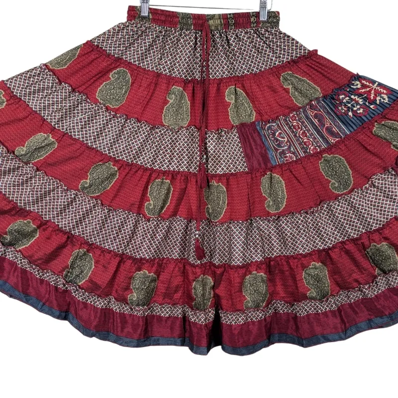 Up-Cycled Sari Elastic Band Tiered Skirt #26