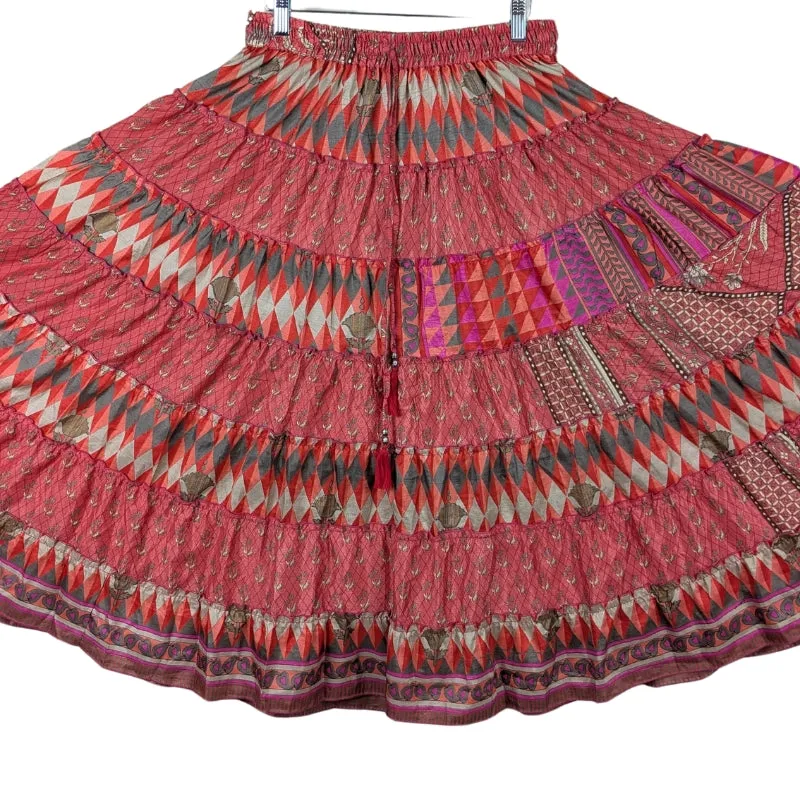 Up-Cycled Sari Elastic Band Tiered Skirt #67