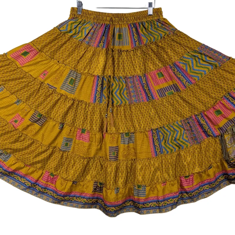 Up-Cycled Sari Elastic Band Tiered Skirt #75