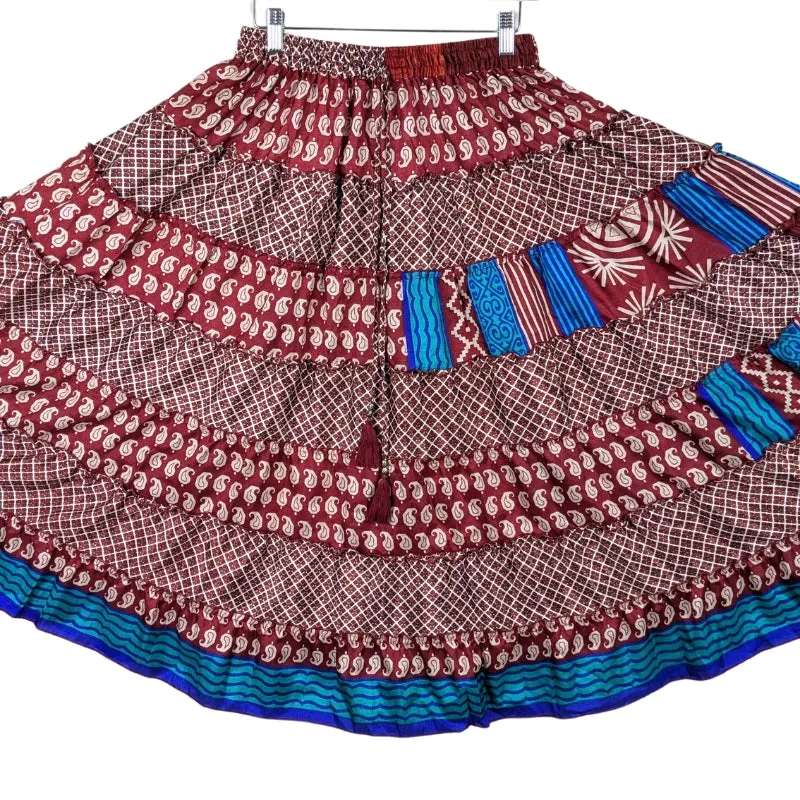 Up-Cycled Sari Elastic Band Tiered Skirt #83