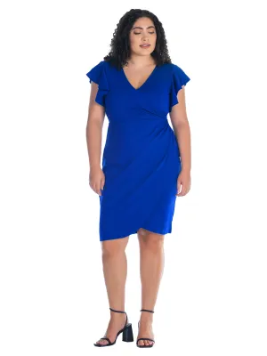 V Neck Ruffle Sleeve Knee Length Plus Size Dress