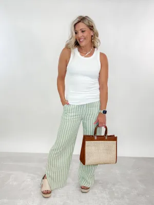 Verna Striped Wide Leg Pants, Sage/White