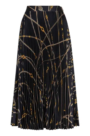 VERSACE Pleated Midi Skirt with Nautical Print