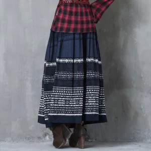 Vintage Elastic Waist Embroidered Pleated Skirts