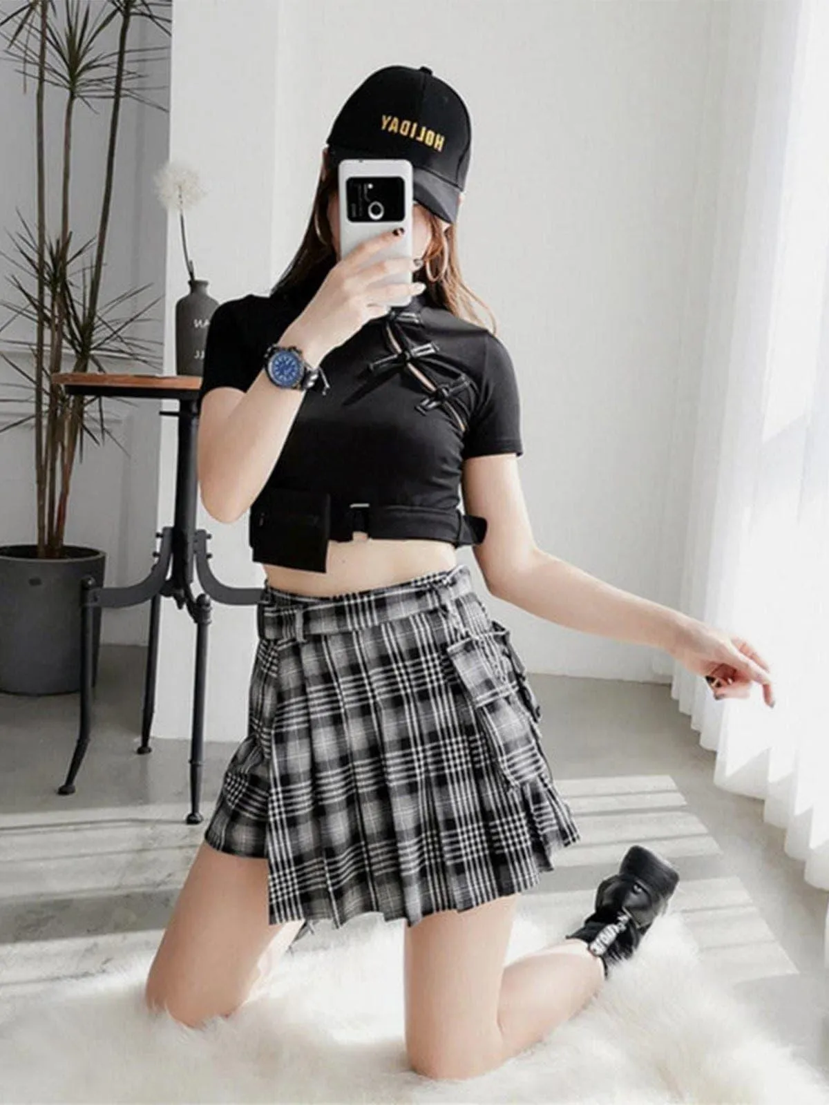 Vintage Plaid Irregular Pleated Skirts