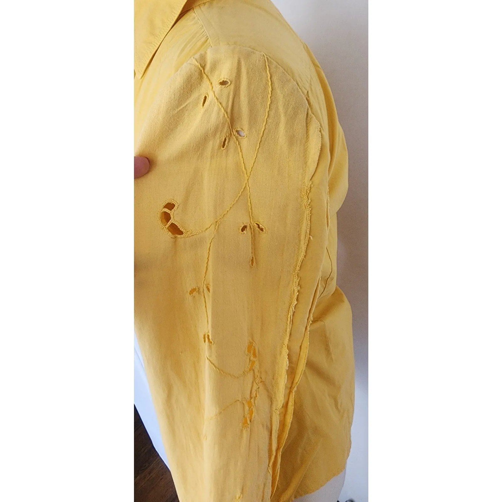 Vintage Yellow Shirt Philosophy Alberta Ferretti Crochet Trim Blouse / S
