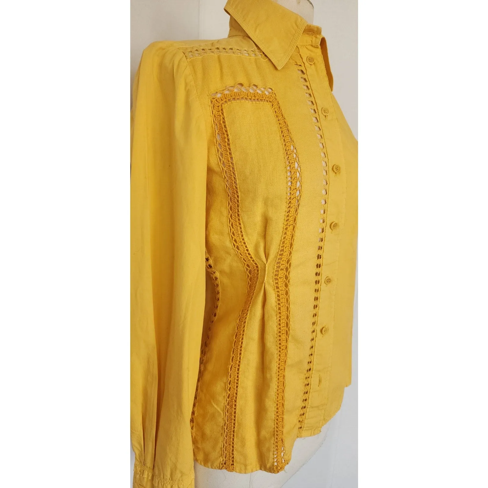 Vintage Yellow Shirt Philosophy Alberta Ferretti Crochet Trim Blouse / S