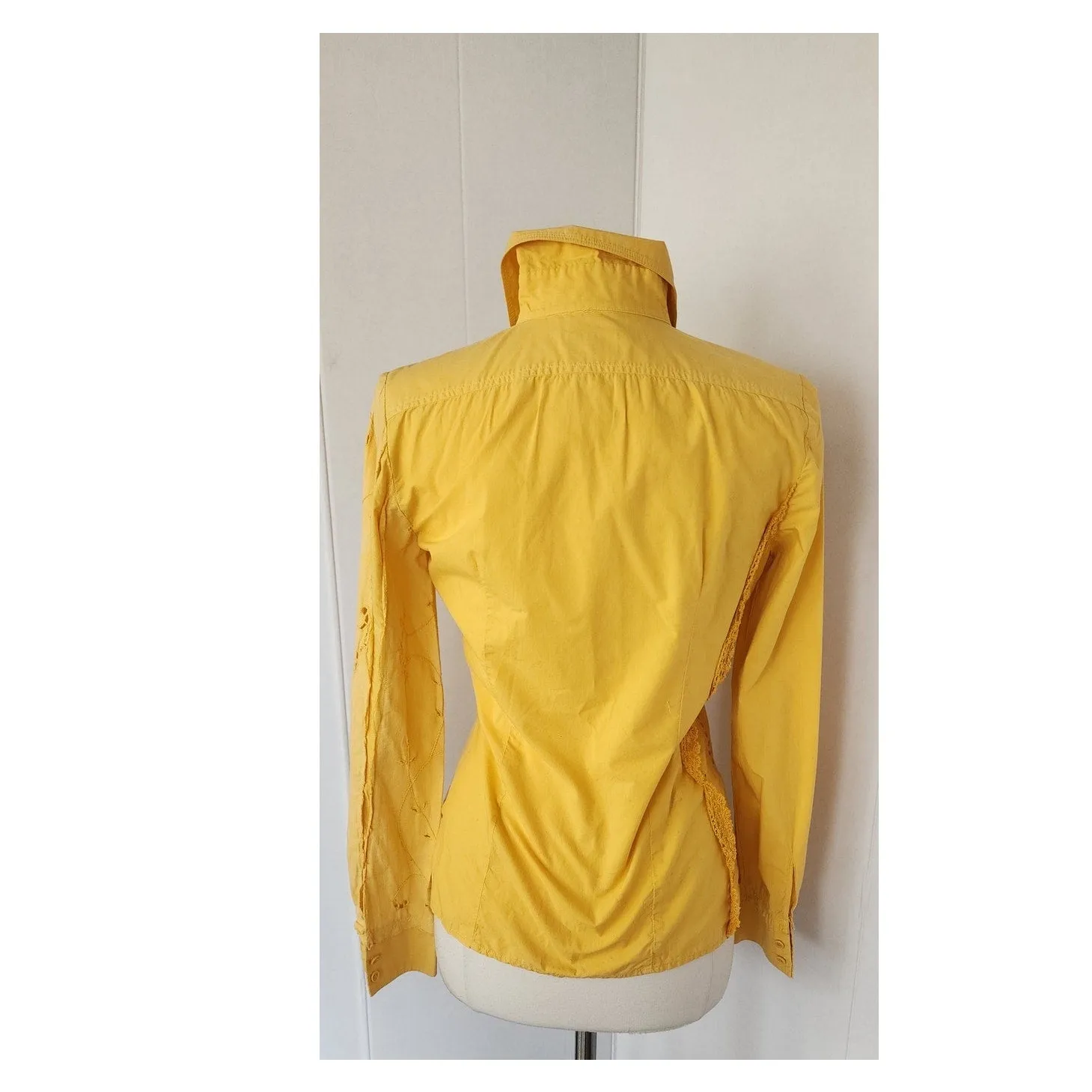 Vintage Yellow Shirt Philosophy Alberta Ferretti Crochet Trim Blouse / S