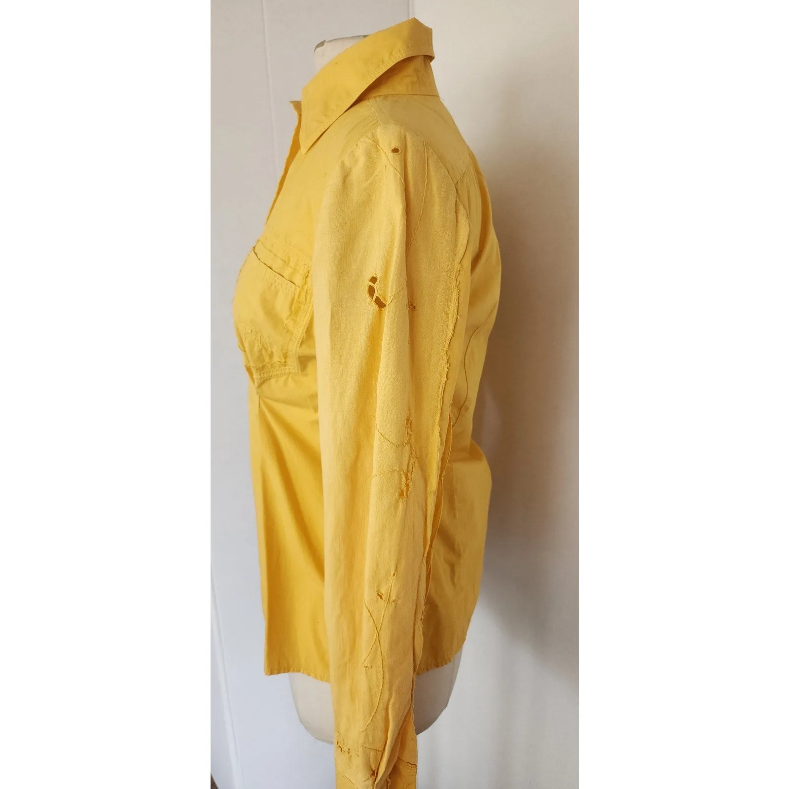 Vintage Yellow Shirt Philosophy Alberta Ferretti Crochet Trim Blouse / S