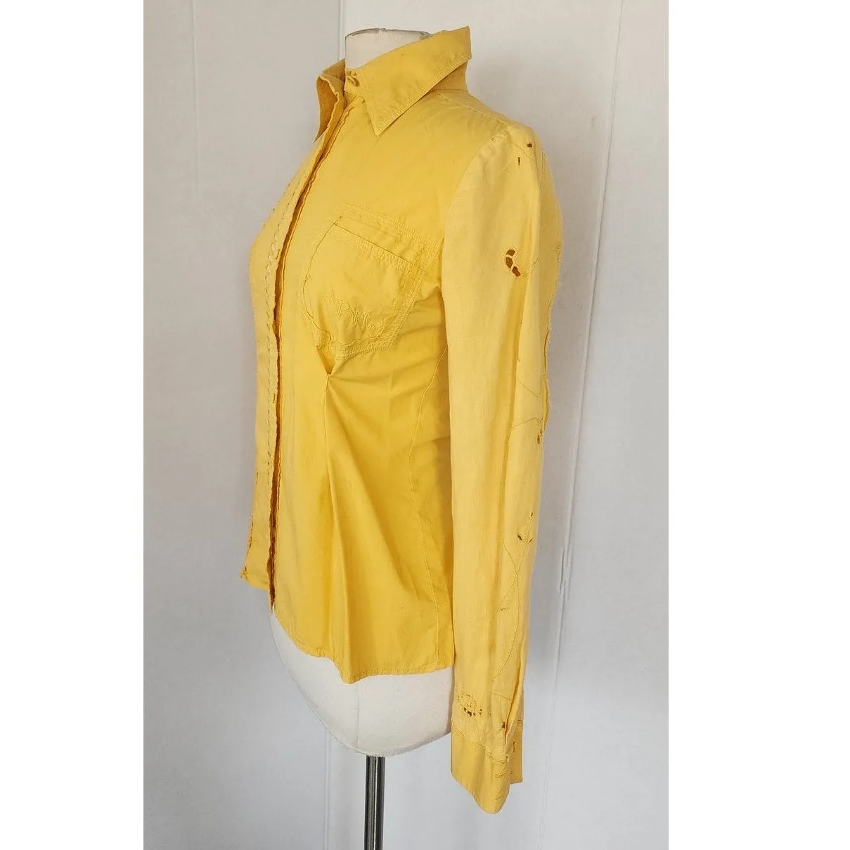 Vintage Yellow Shirt Philosophy Alberta Ferretti Crochet Trim Blouse / S