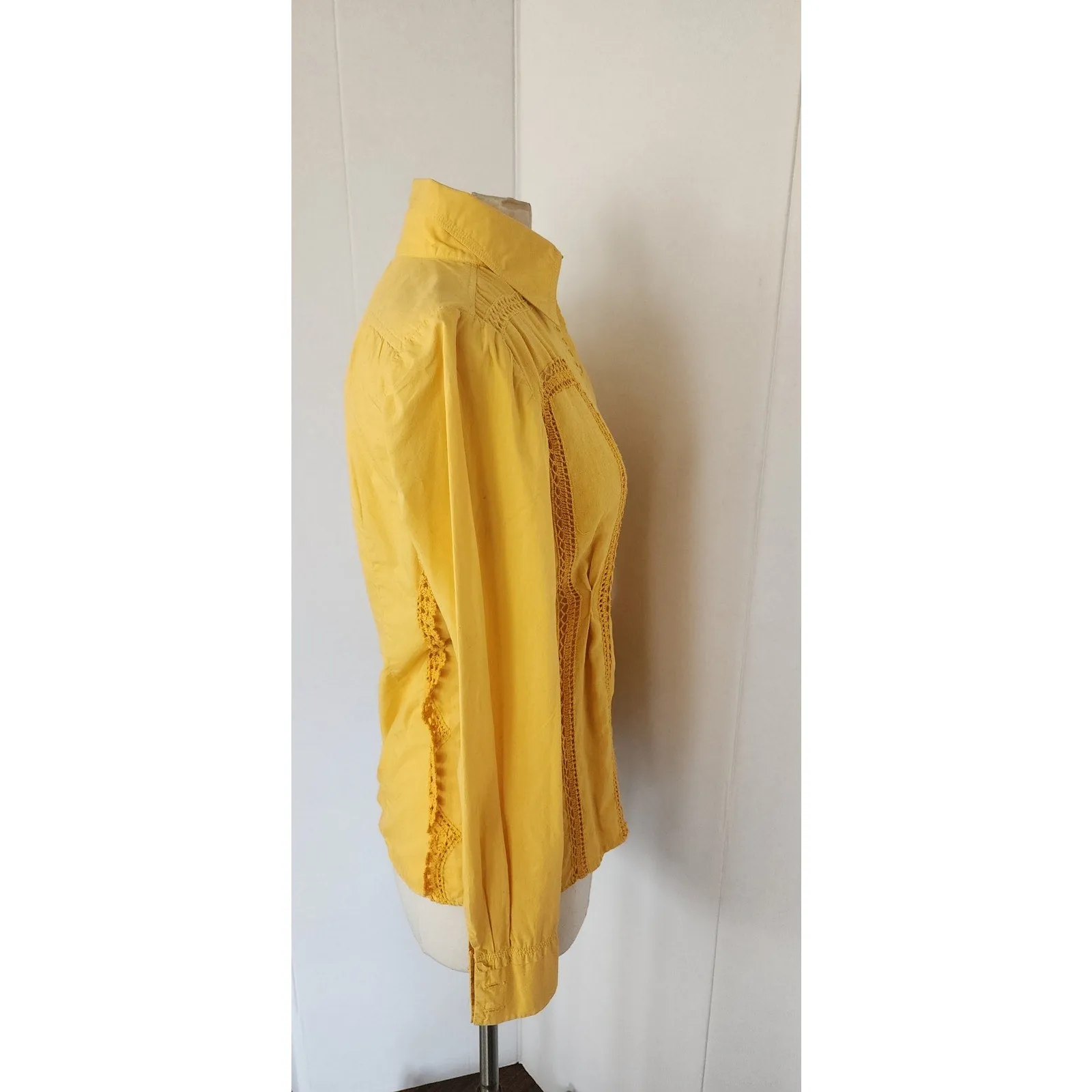 Vintage Yellow Shirt Philosophy Alberta Ferretti Crochet Trim Blouse / S
