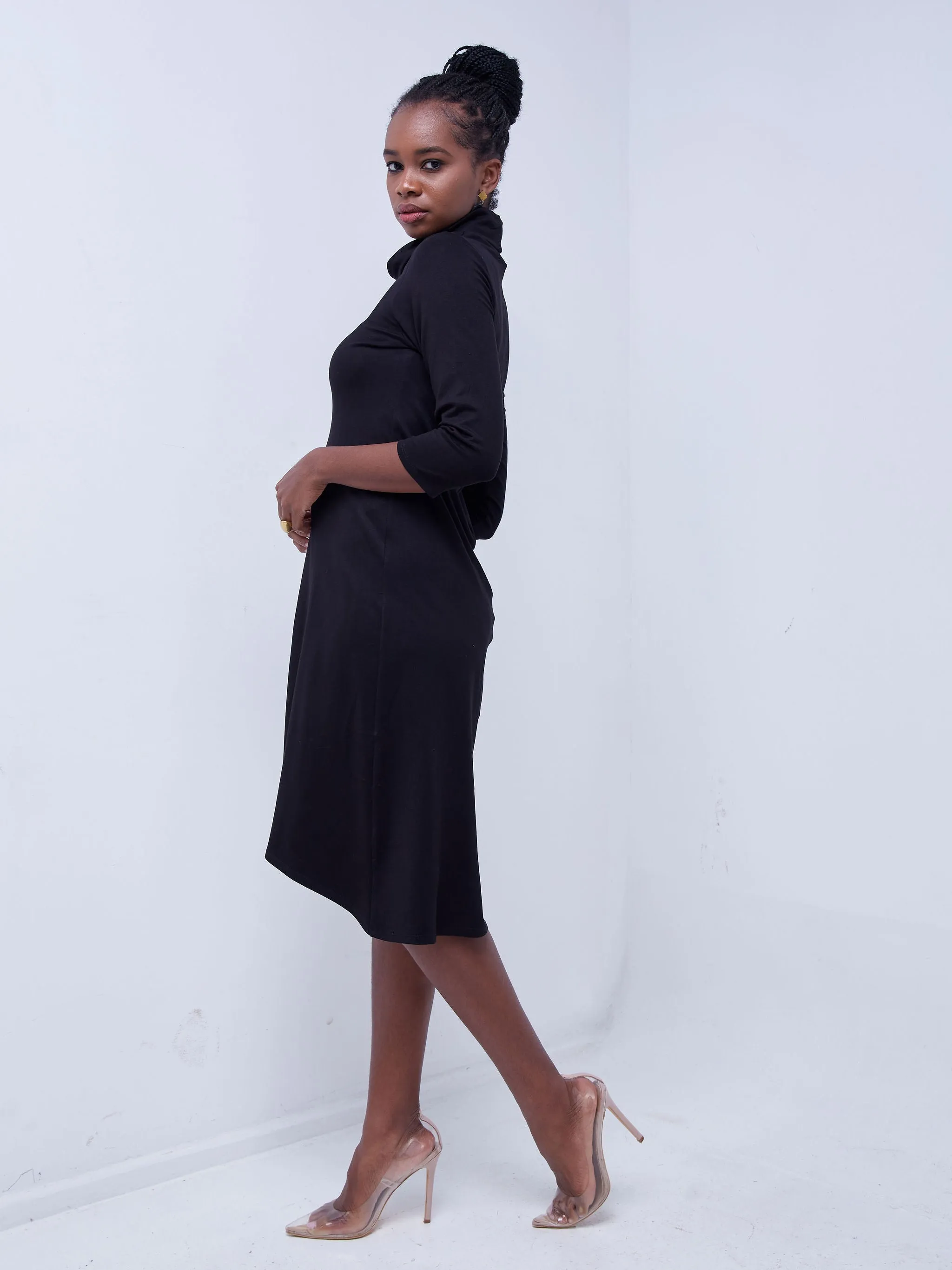 Vivo Basic Cowl High Low Dress - Black