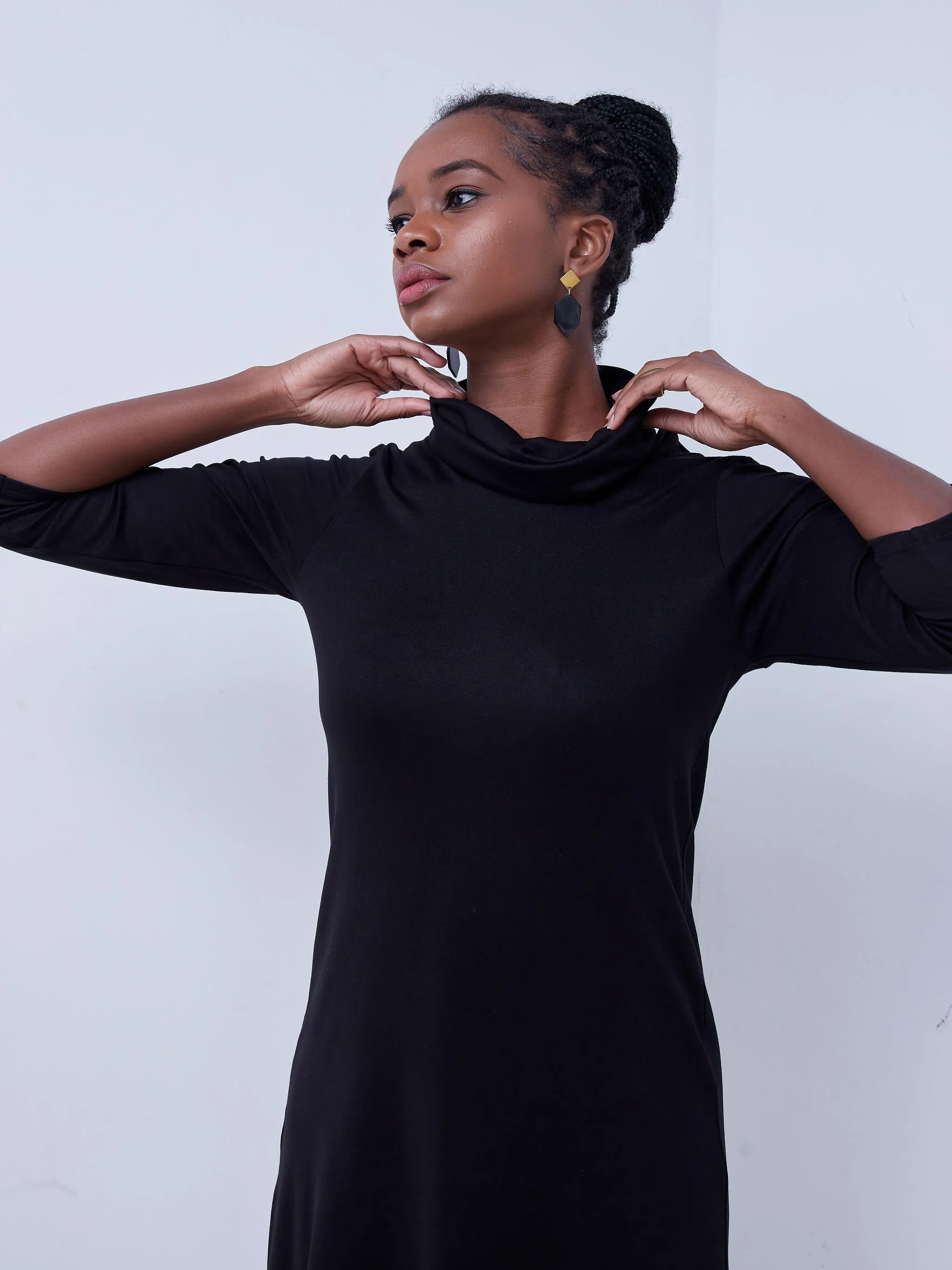 Vivo Basic Cowl High Low Dress - Black