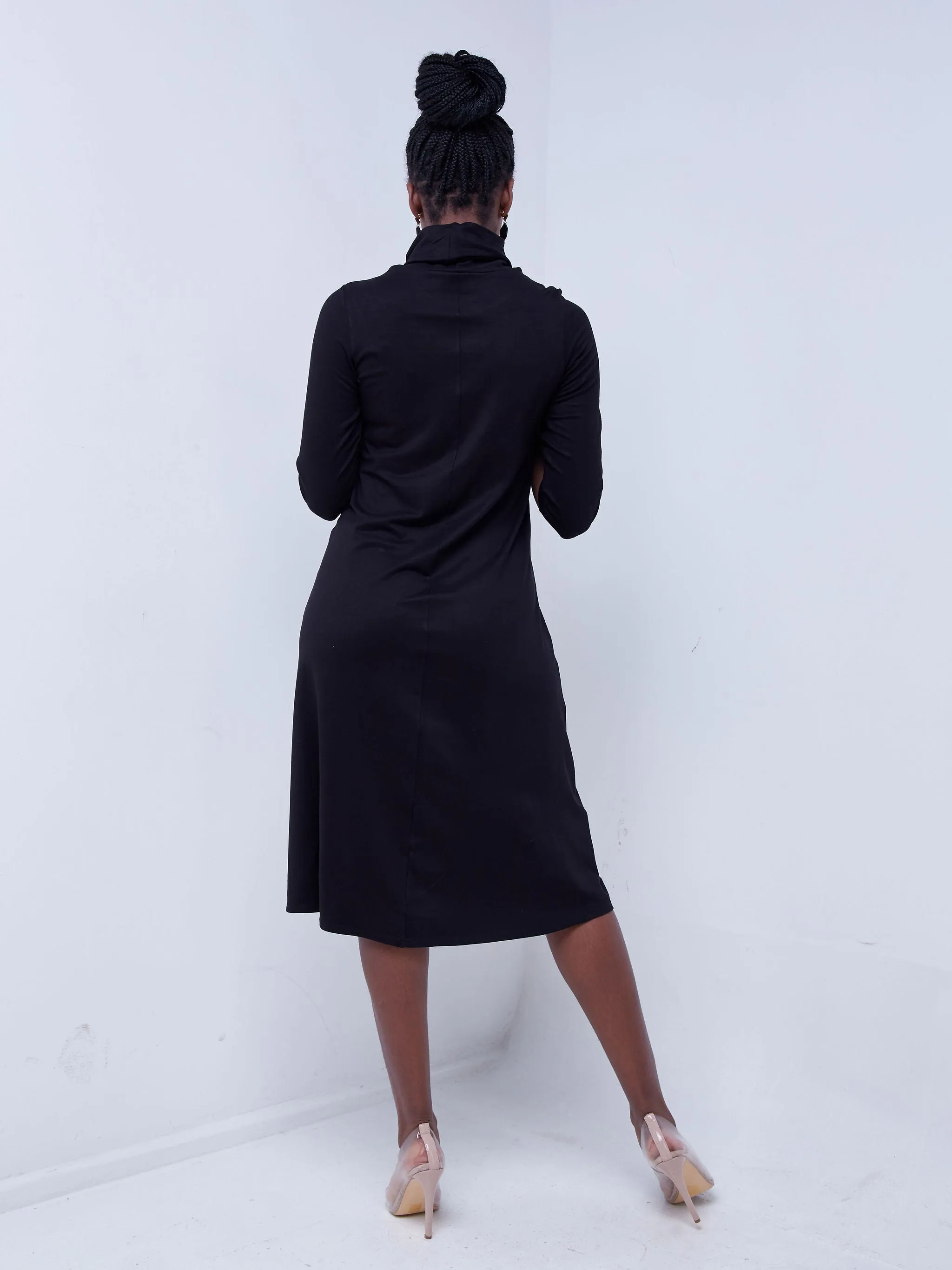 Vivo Basic Cowl High Low Dress - Black