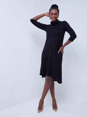 Vivo Basic Cowl High Low Dress - Black