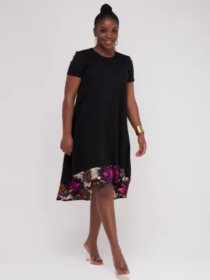 Vivo Mali High Low Dress - Black / Pink Print