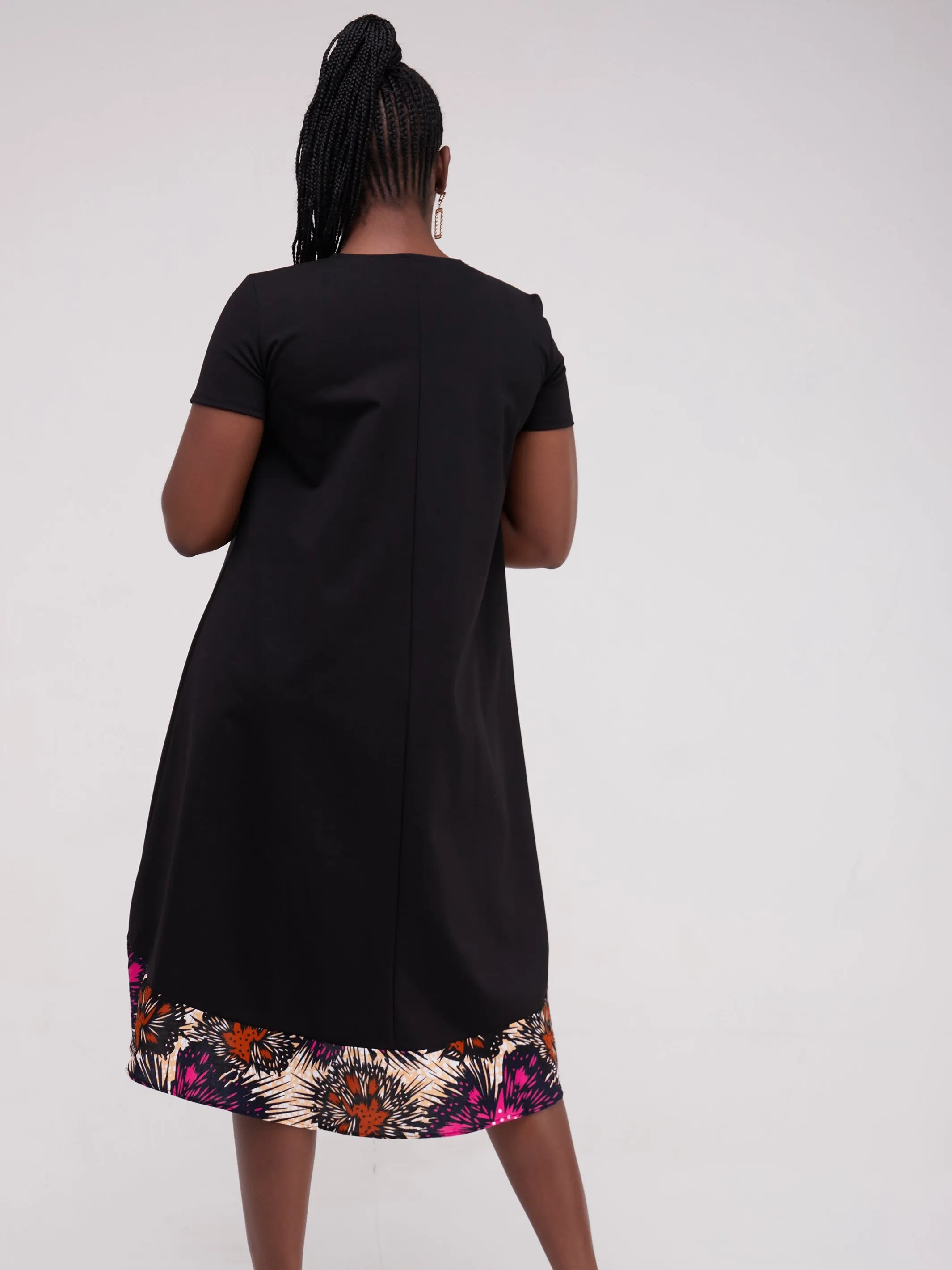 Vivo Mali High Low Dress - Black / Pink Print