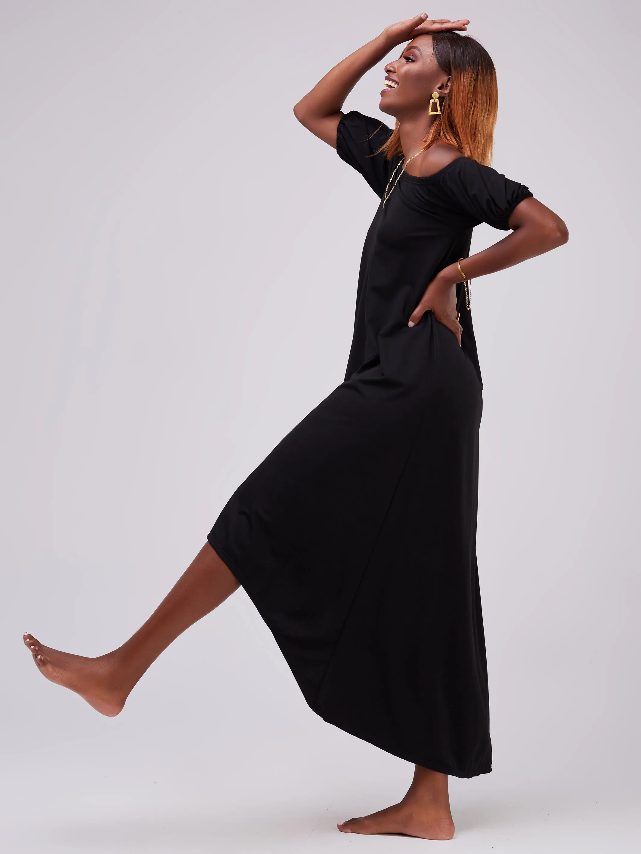 Vivo Zari Puff Sleeve High Low Dress - Black