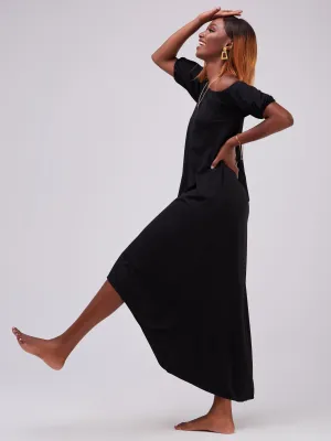Vivo Zari Puff Sleeve High Low Dress - Black