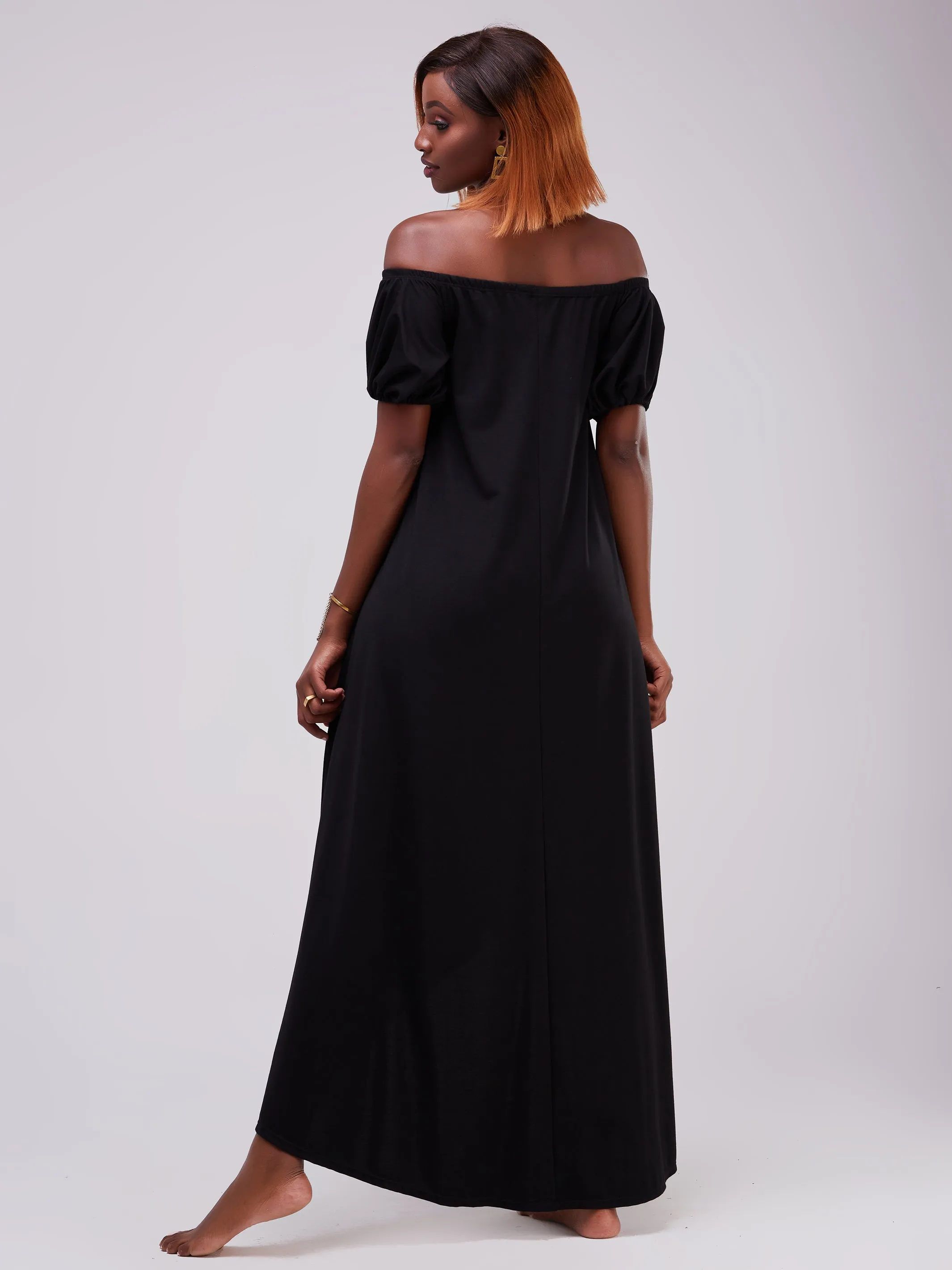 Vivo Zari Puff Sleeve High Low Dress - Black