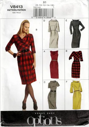 Vogue Easy Options 8413 Womens Sheath Dresses with Variations Out Of Print Sewing Pattern Size 8 - 16 UNCUT Factory Folded