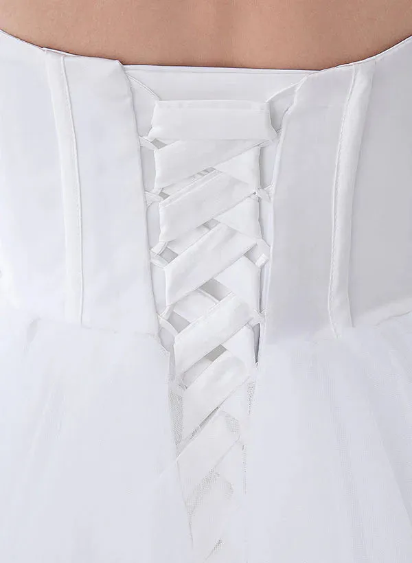 White Classic Strapless Satin High Low Wedding Dress