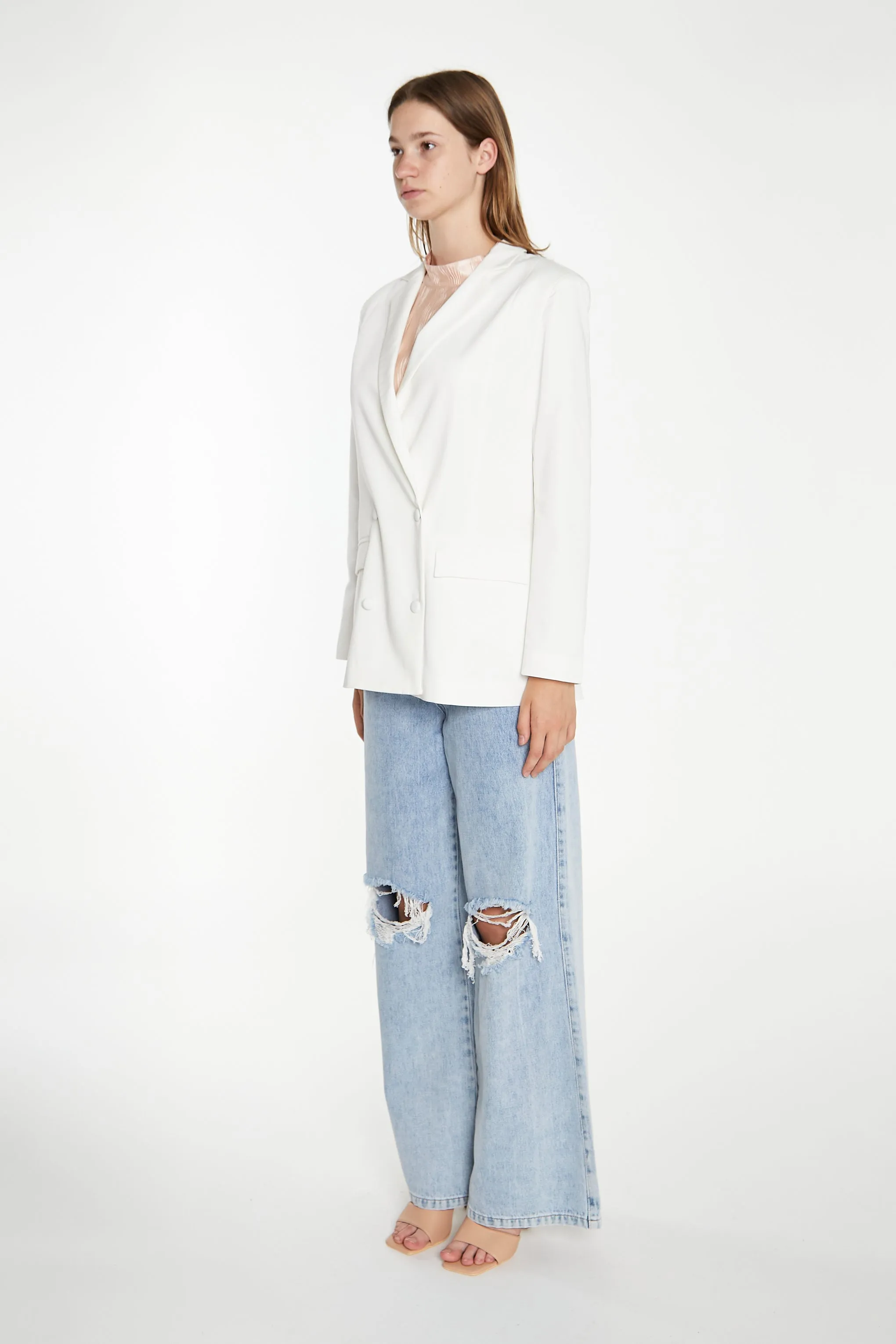 White Double-Breasted Blazer